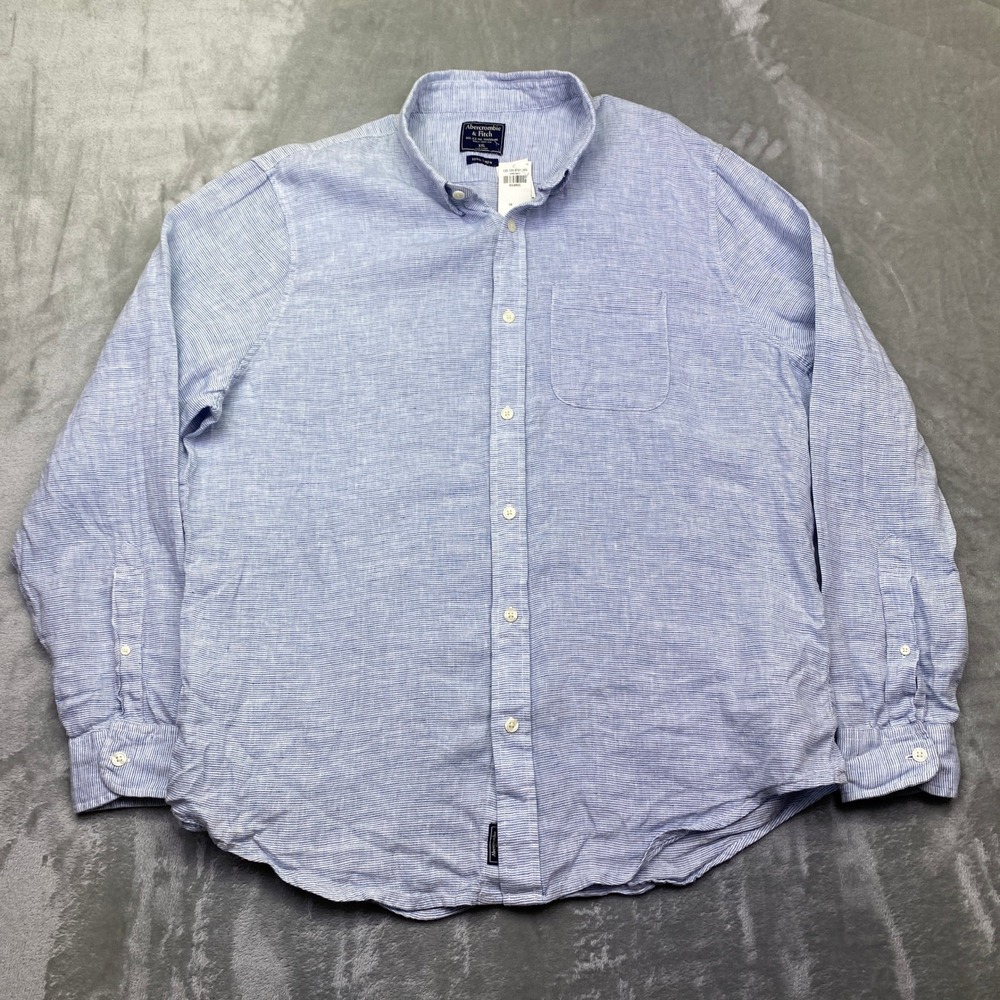 Abercrombie & Fitch‎ Mens XXL Linen Blend Button Down Long Sleeve Shirt Preppy